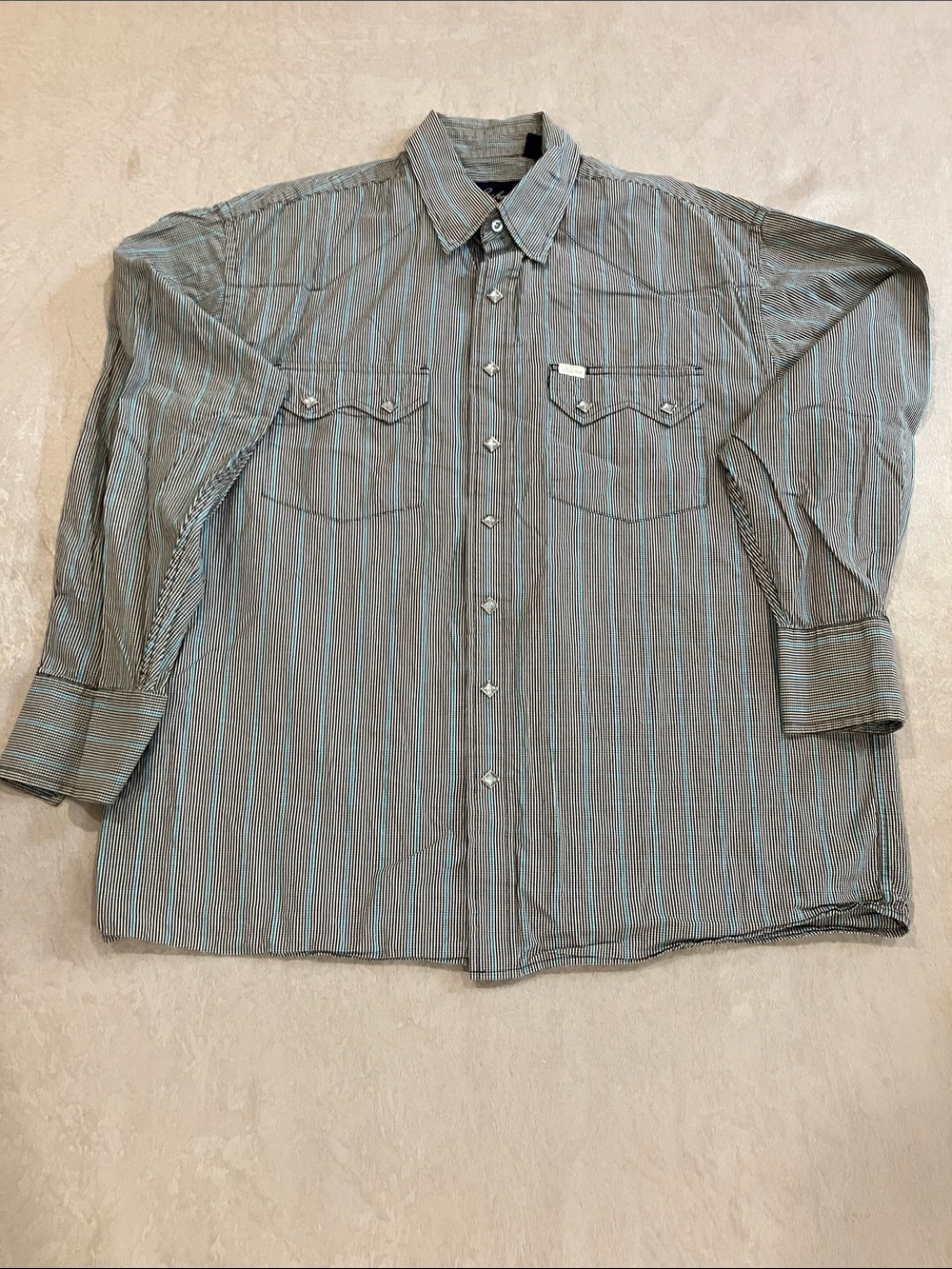VTG Lucchese Classics Men's Western Pearl Snap Shirt L Gingham Turquoise Stripe